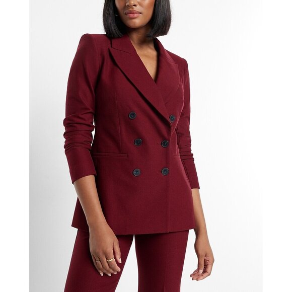 Express Deep Red Maroon Double Breasted Blazer Jacket Fall Size XL Women's - Picture 1 of 4